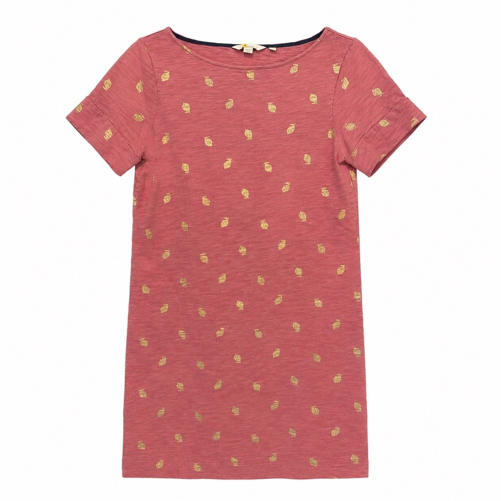 Boden Pink Gold Foil Leaf Print Cotton Slub T-Shirt Dress US 6R J0805